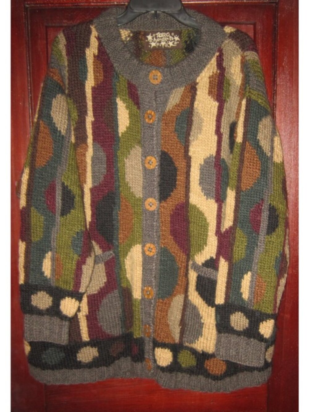 VTG Tara Handknits 100% Wool Cardigan Sweater Handspun Heavy Thick Knit Pockets